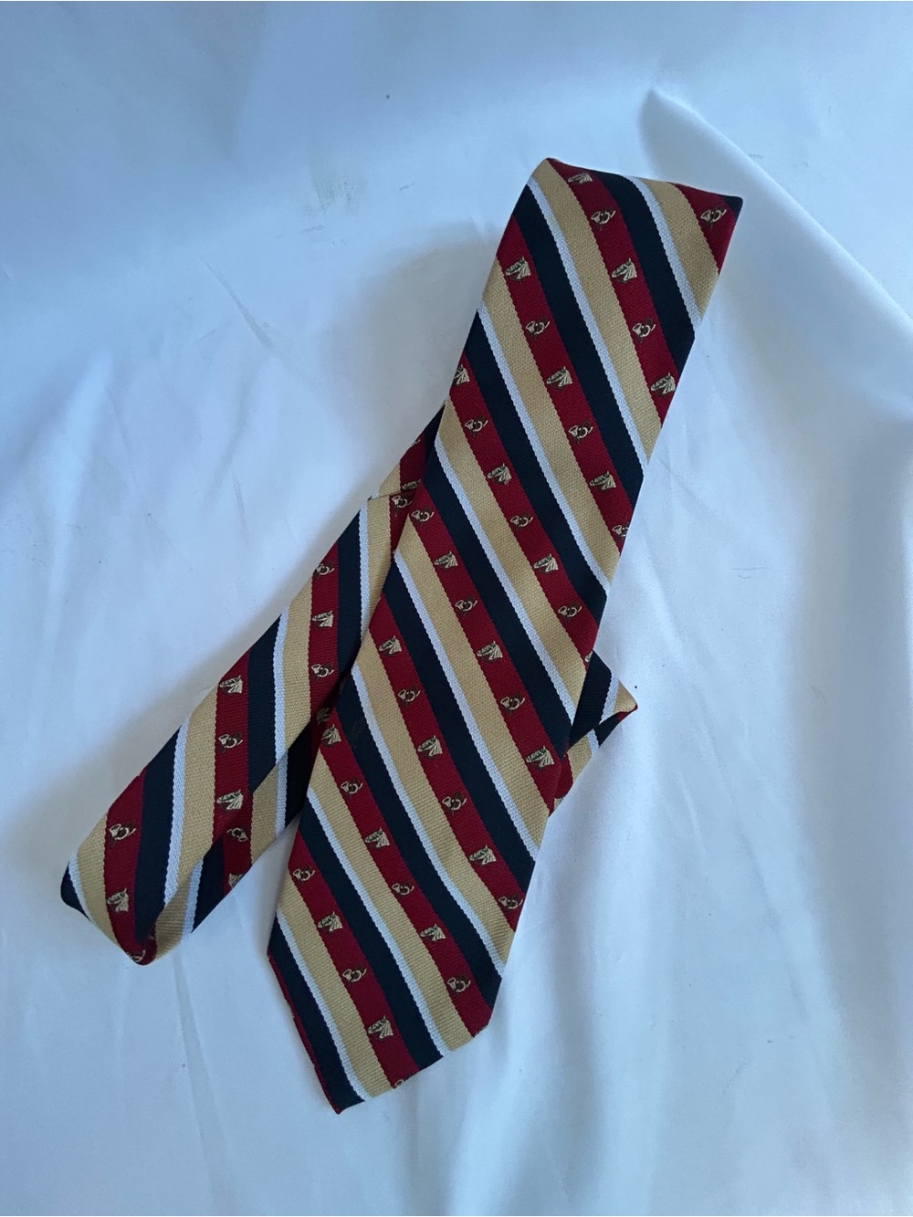 Mens Striped Tie in Red, Navy & Gold